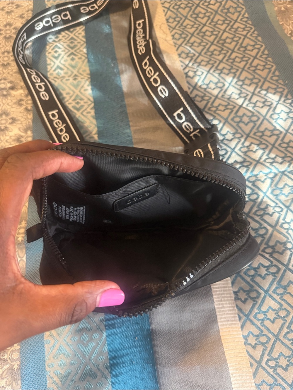 bebe Black Logo Strap Crossbody Belt Bag - Picture 2 of 3